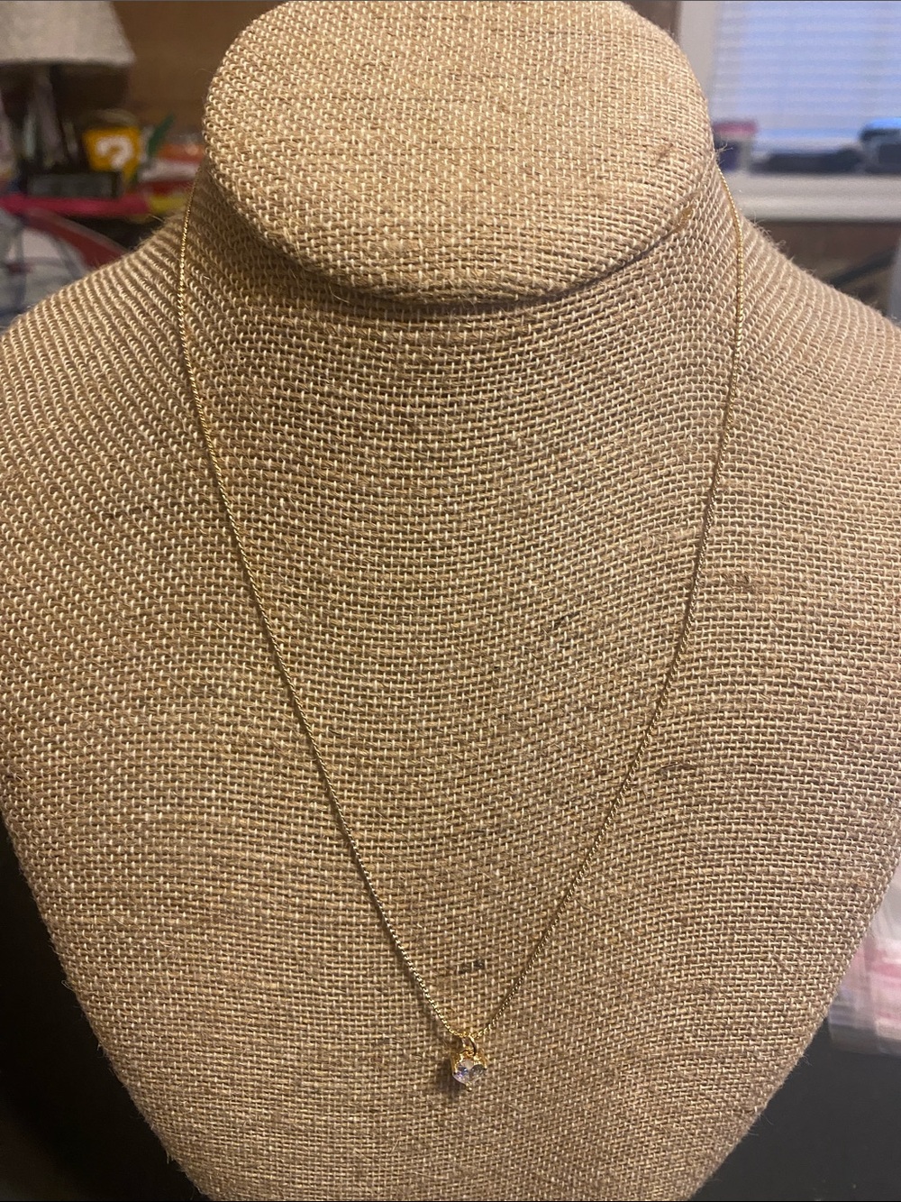 Delicate Gold Pendant Necklace with Clear Stone
